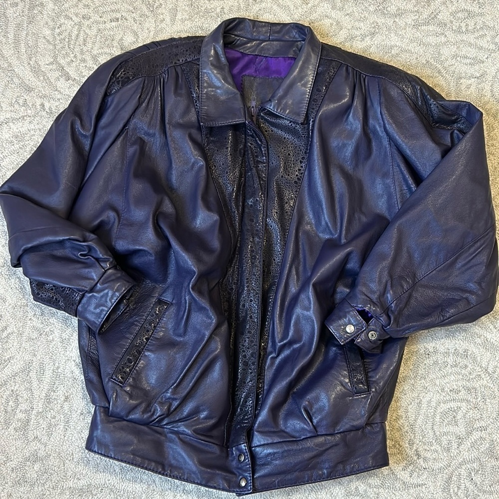 Purple Vintage Leather Bomber Jacket Small